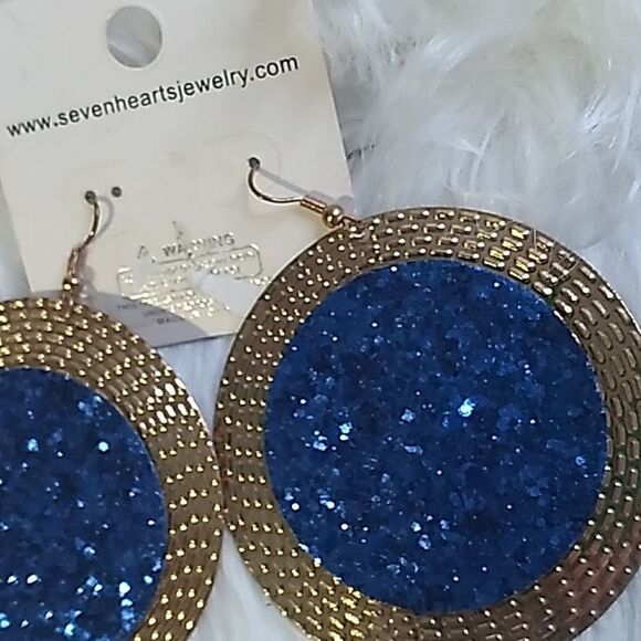 retro disco blue sparkle earrings - Picture 4 of 9